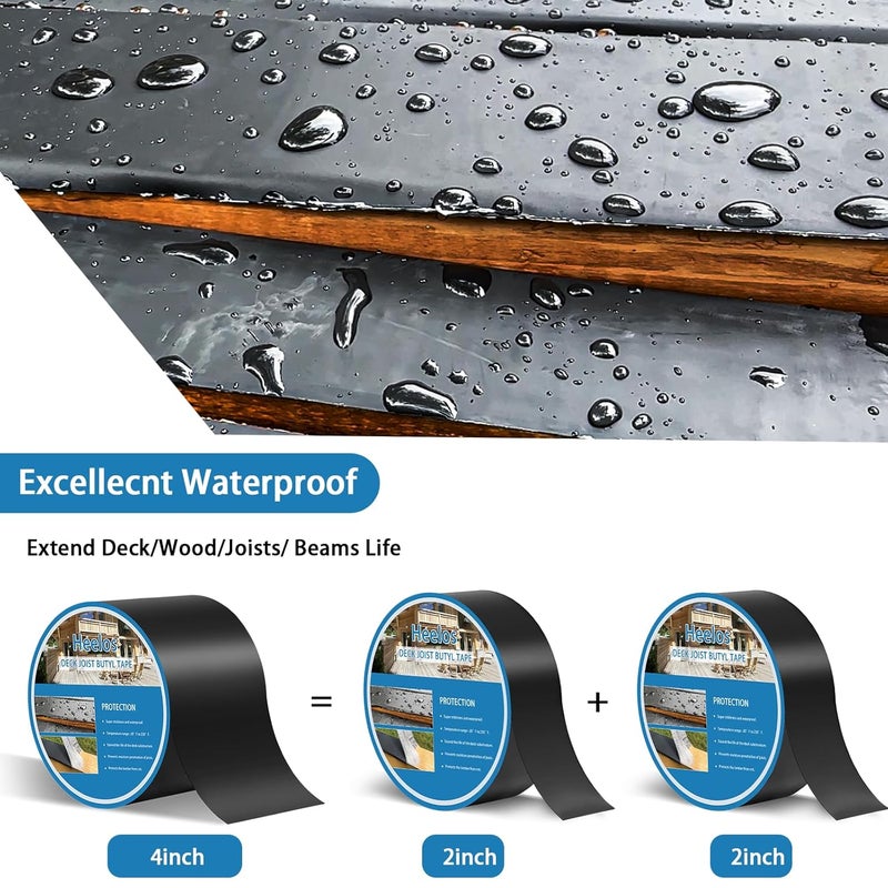 Heelos Joist Tape for Decking 4"×50,2 Pack Weather-Resistant Deck Joist Tape Waterproof Flashing Tape, Self-Adhesive Joists Tape Decking for Wood Decks Joist Beams Roof - Image 3